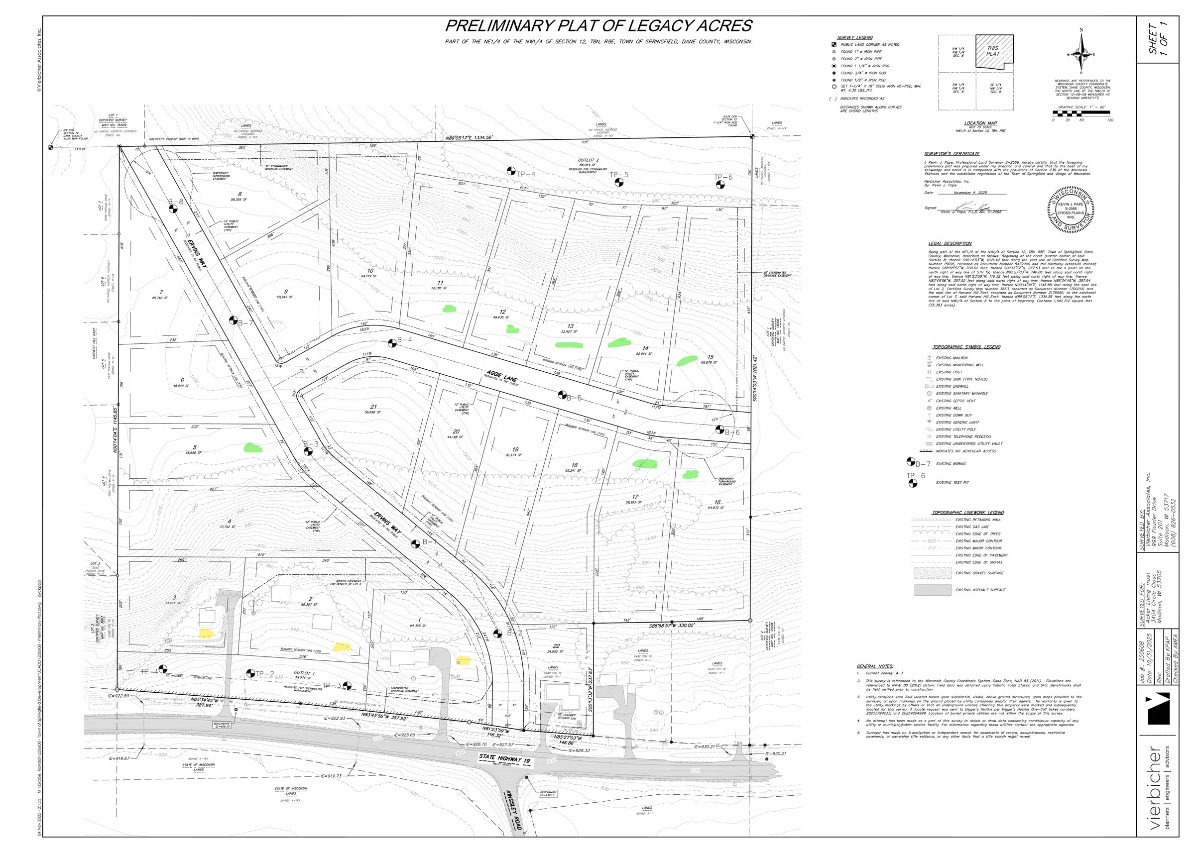Preliminary plat map of Legacy Acres subdivision showing Lot 10